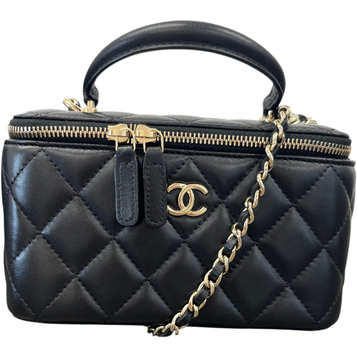 Women's Classic Top Handle Vanity Lambskin Crossbody Bag Black - Photo 1