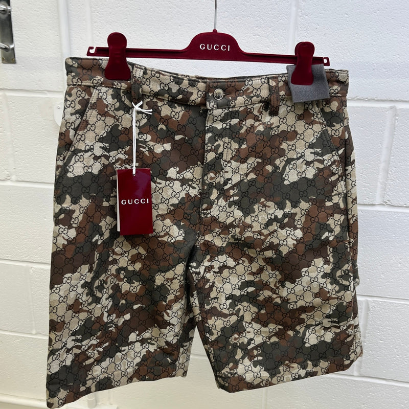 Men's Gg Marbled Camo Shorts Brown Size IT 48 / UK 32