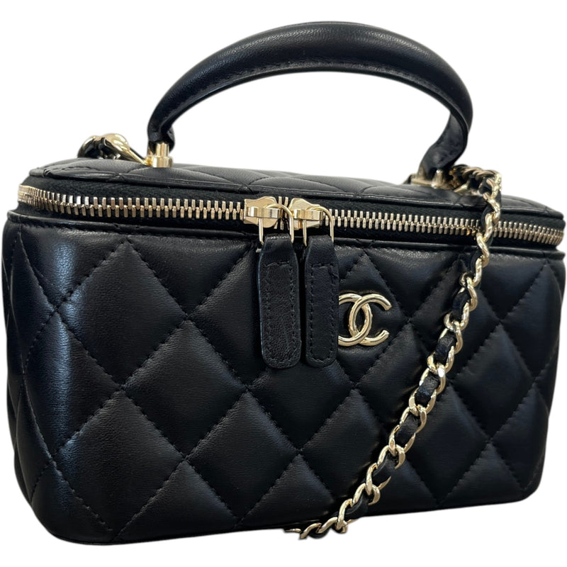 Women's Classic Top Handle Vanity Lambskin Crossbody Bag Black