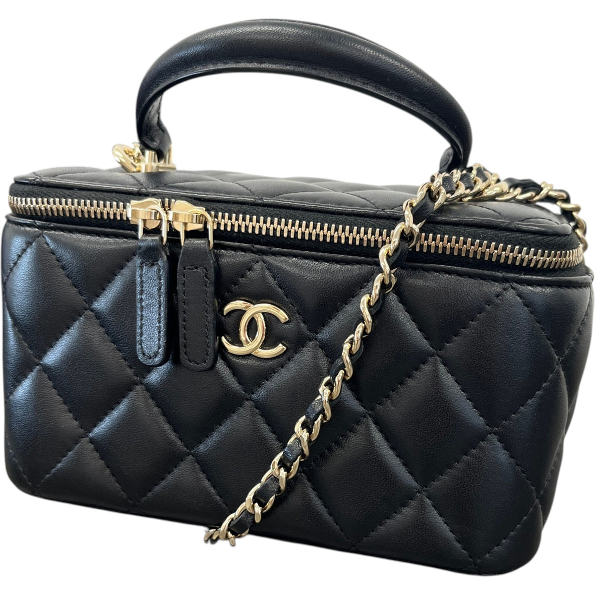Women's Classic Top Handle Vanity Lambskin Crossbody Bag Black - Photo 5