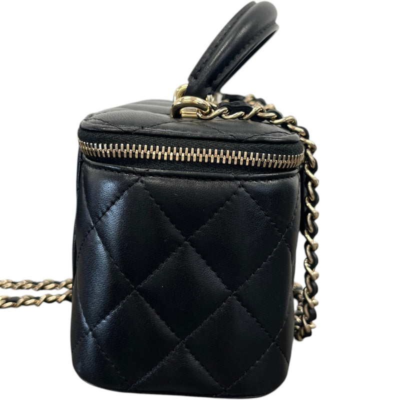 Women's Classic Top Handle Vanity Lambskin Crossbody Bag Black