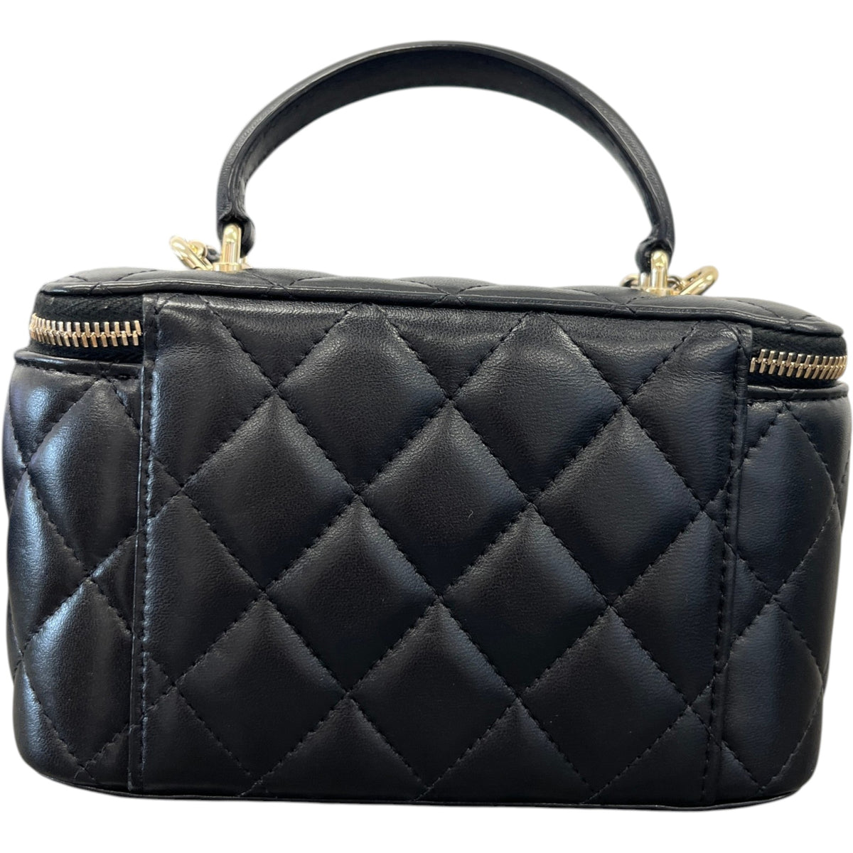 Women's Classic Top Handle Vanity Lambskin Crossbody Bag Black - Photo 3