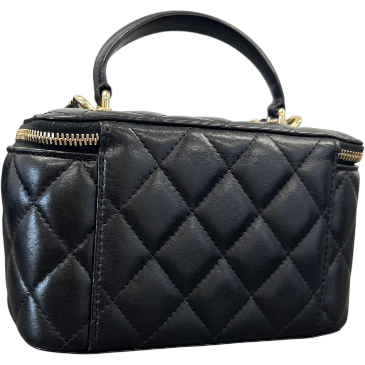 Women's Classic Top Handle Vanity Lambskin Crossbody Bag Black - Photo 8