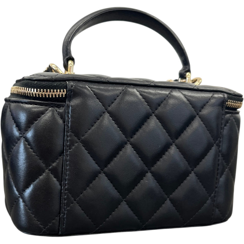 Women's Classic Top Handle Vanity Lambskin Crossbody Bag Black