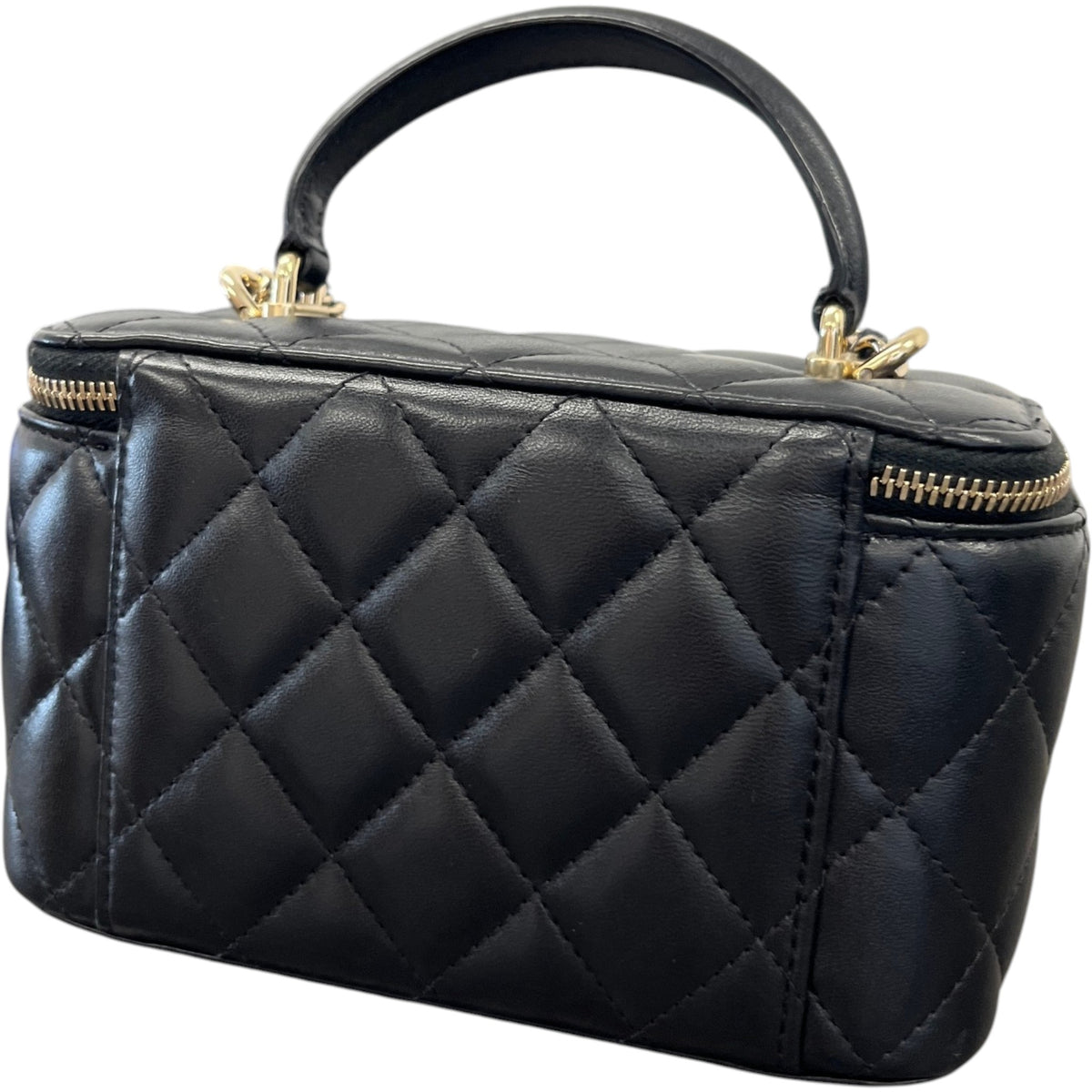 Women's Classic Top Handle Vanity Lambskin Crossbody Bag Black - Photo 9