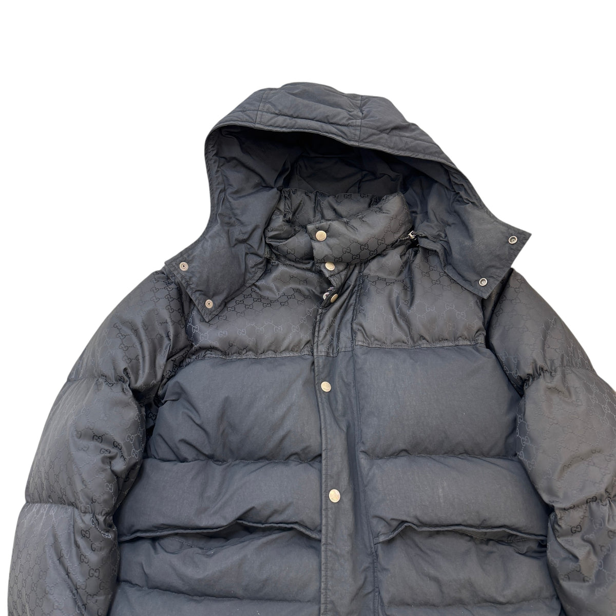 Men's GG Jacquard Nylon Down Jacket Black Size XL - Photo 3