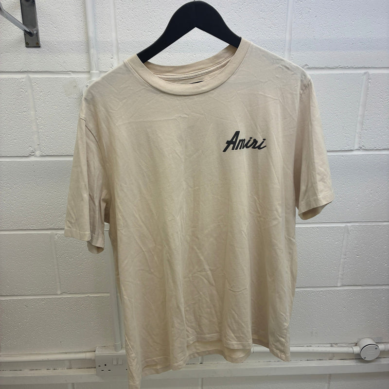 Men's City Cursive Script Logo T-Shirt Beige Size XL