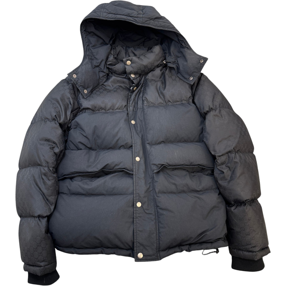 Men's GG Jacquard Nylon Down Jacket Black Size XL - Photo 1