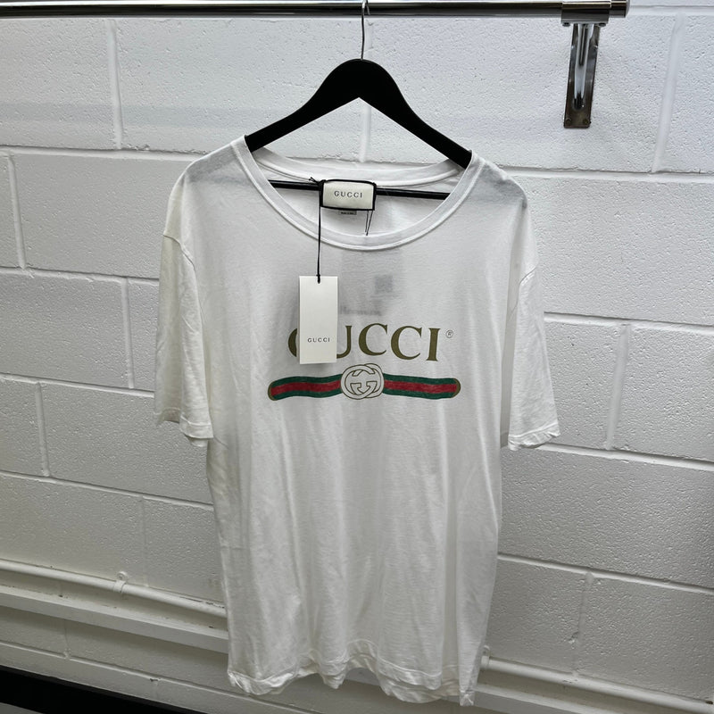 Men's Logo Print T-Shirt White Size XXL