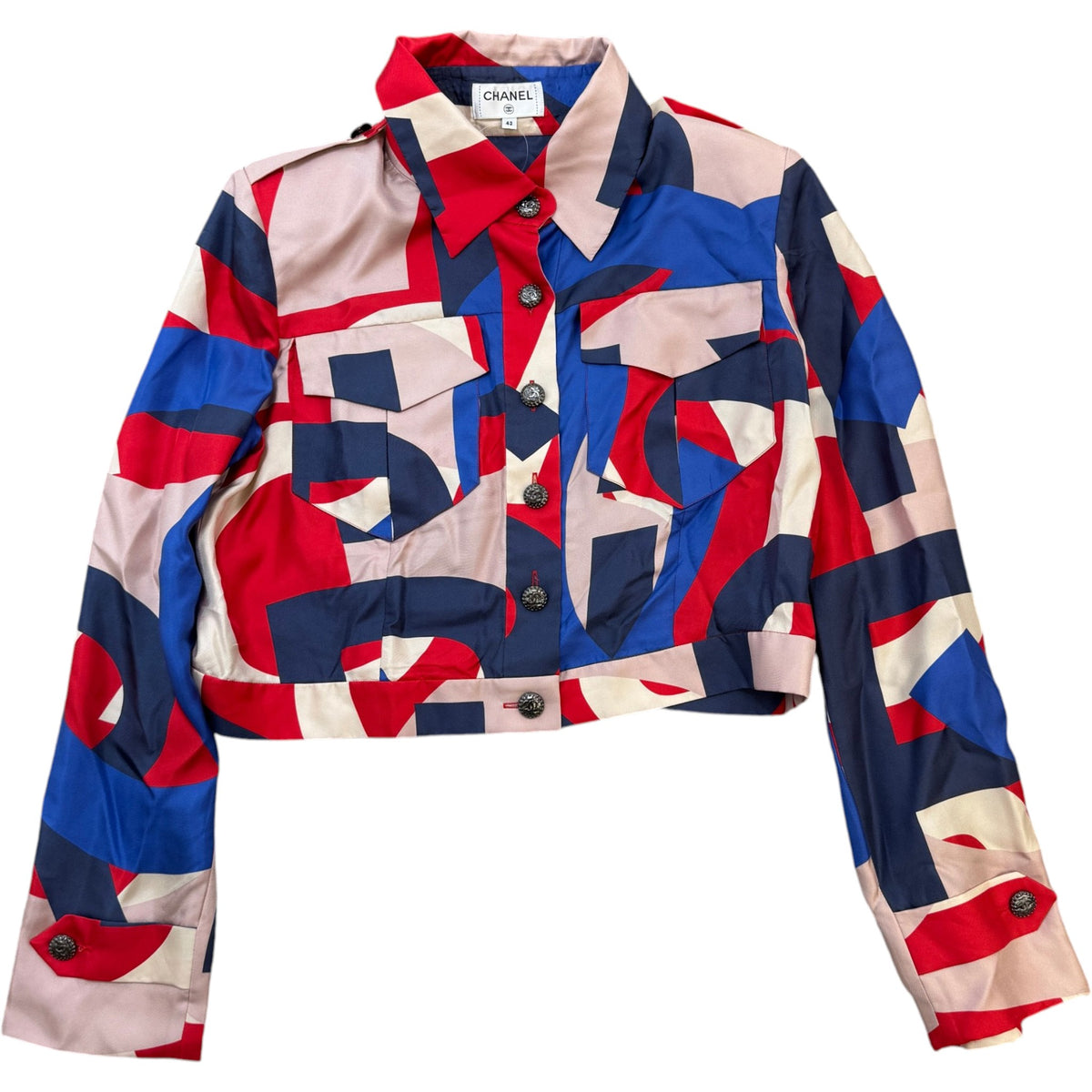 Women's CC Button Cropped Long Sleeve Shirt Multi-Coloured Size XL / UK 14 - Photo 1