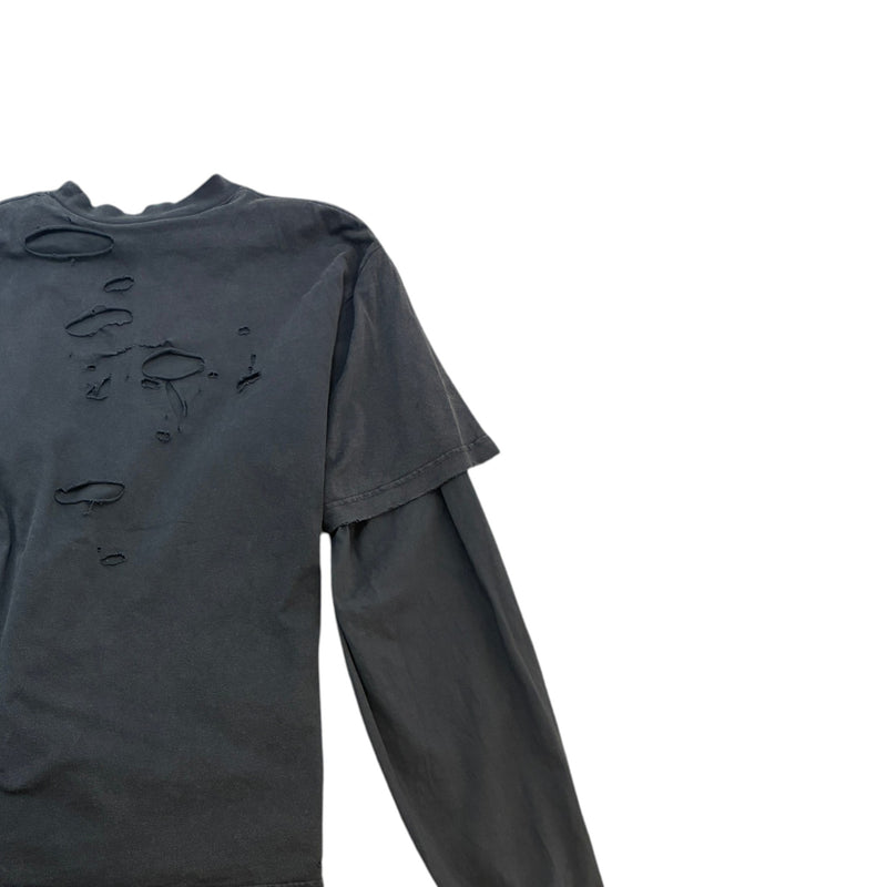 Men's Layered Distressed Logo Long Sleeve T-Shirt Black Size XS