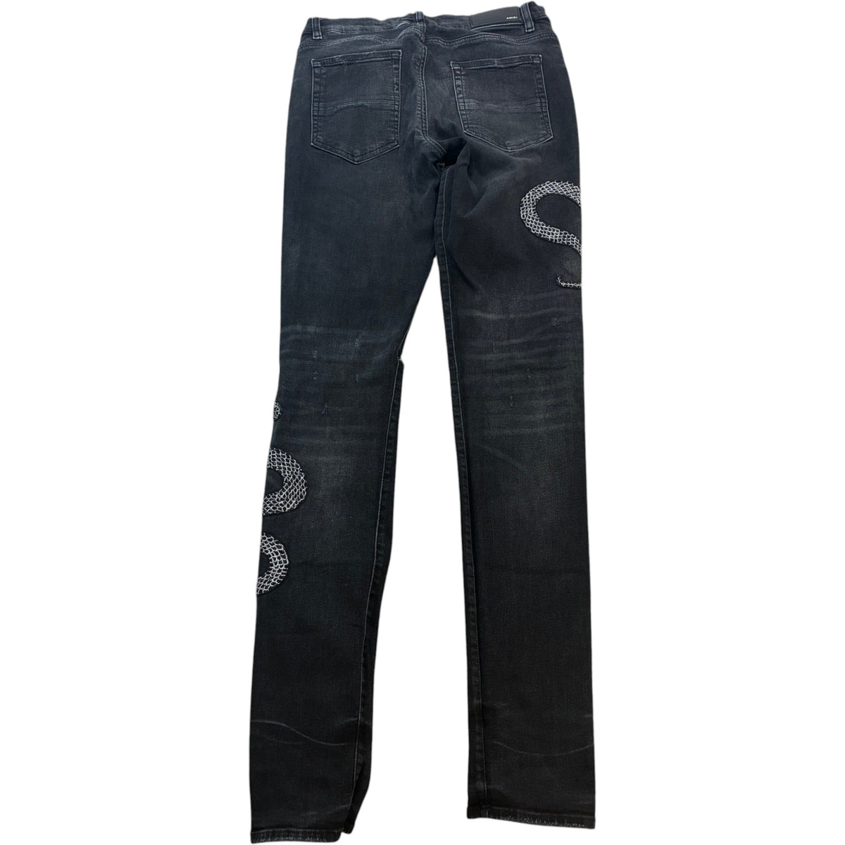 Men's Distressed Embroidered Python Snake Jeans Black Size M / W32 - Photo 2