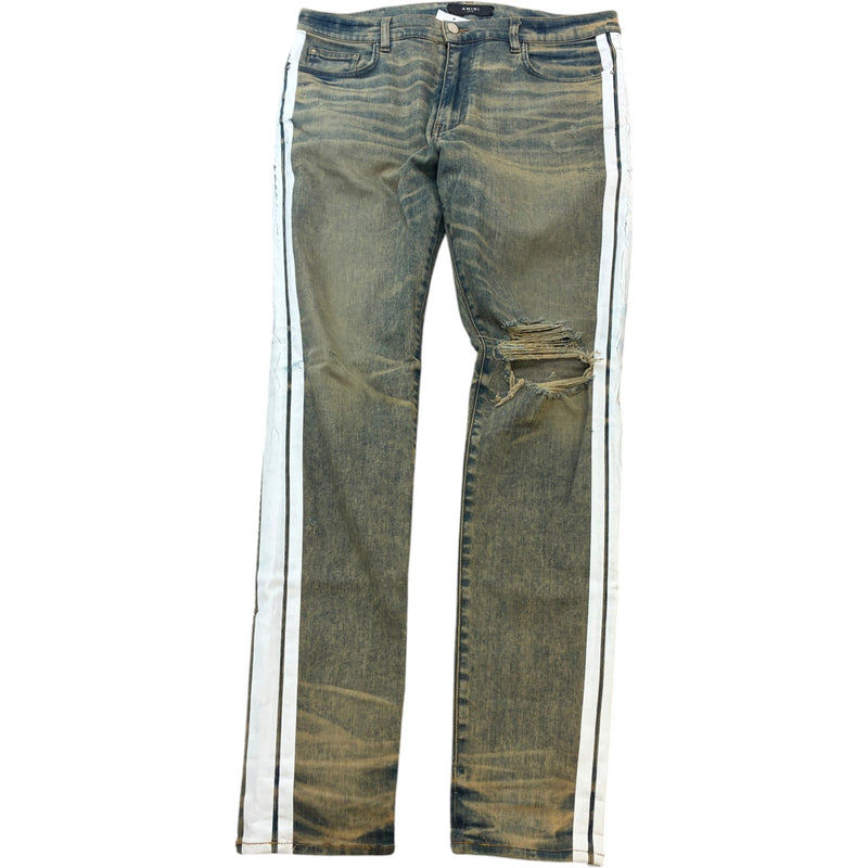 Men's Broken Track Distressed Jeans Blue Size XL / W36