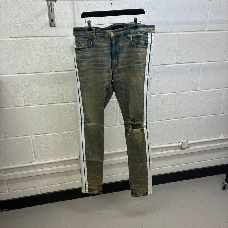 Men's Broken Track Distressed Jeans Blue Size XL / W36