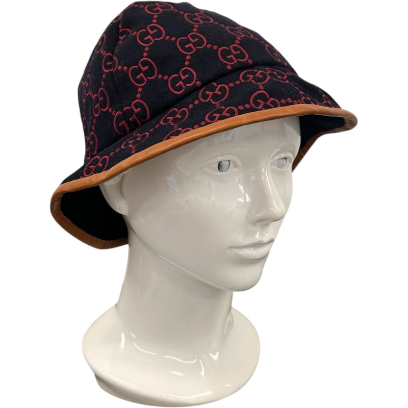 Women's GG Embroidered Bucket Hat Navy Size M