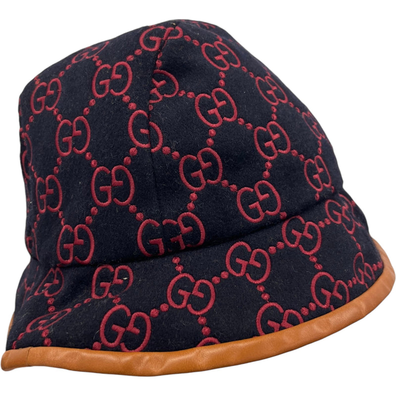 Women's GG Embroidered Bucket Hat Navy Size M