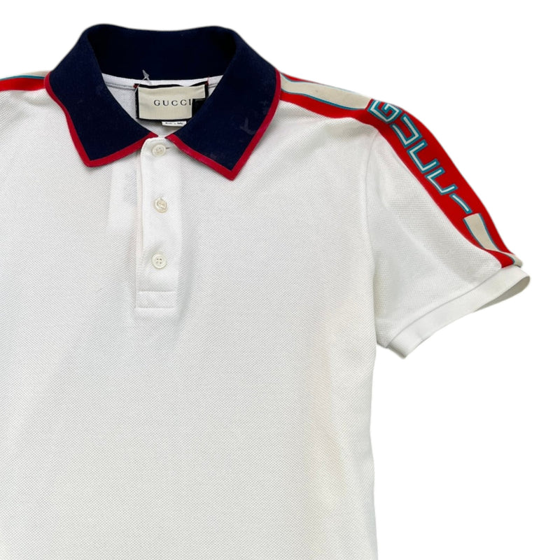 Men's Web Stripe Polo Shirt White Size S