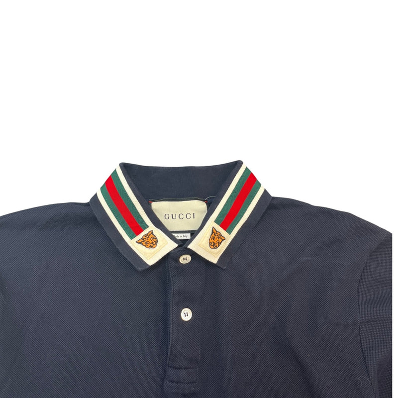 Men's Tiger Patch Web Polo Shirt Navy Size L