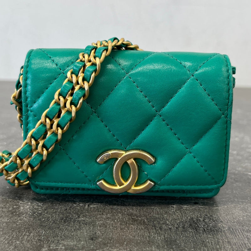 Women's Lambskin Cc Micro Clutch With Chain Bag Green