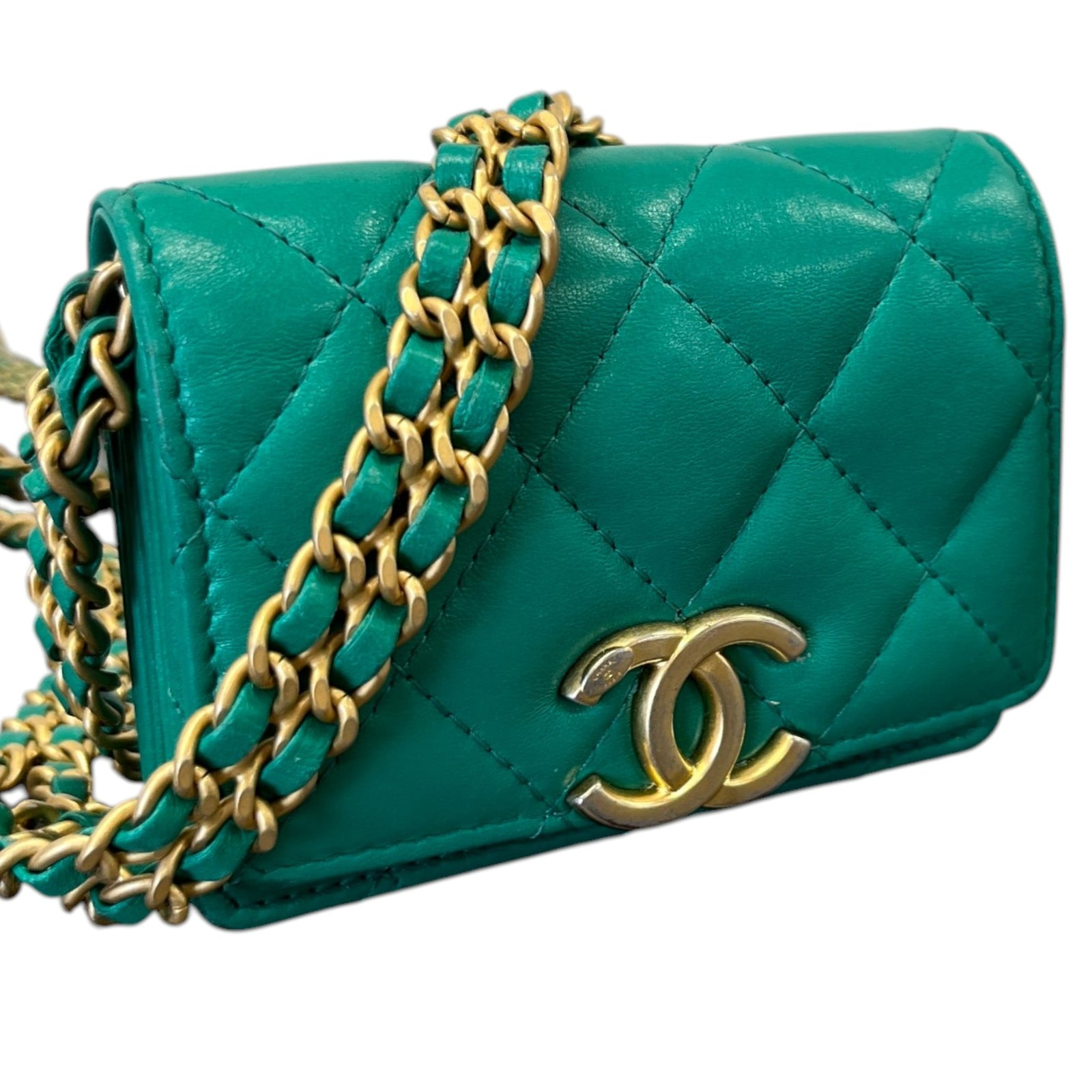 Women's Lambskin Cc Micro Clutch With Chain Bag Green - Photo 4