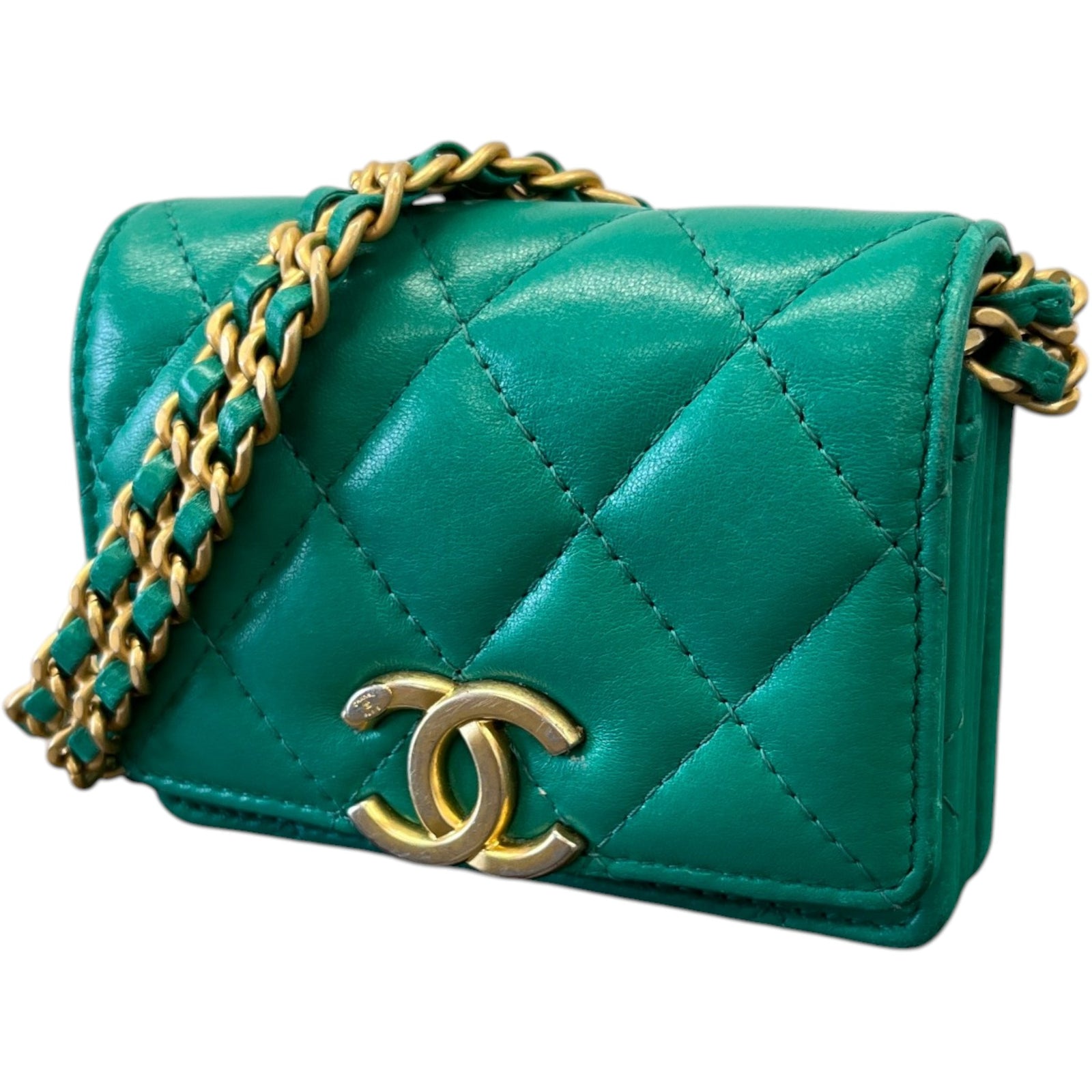 Women's Lambskin Cc Micro Clutch With Chain Bag Green - Photo 5