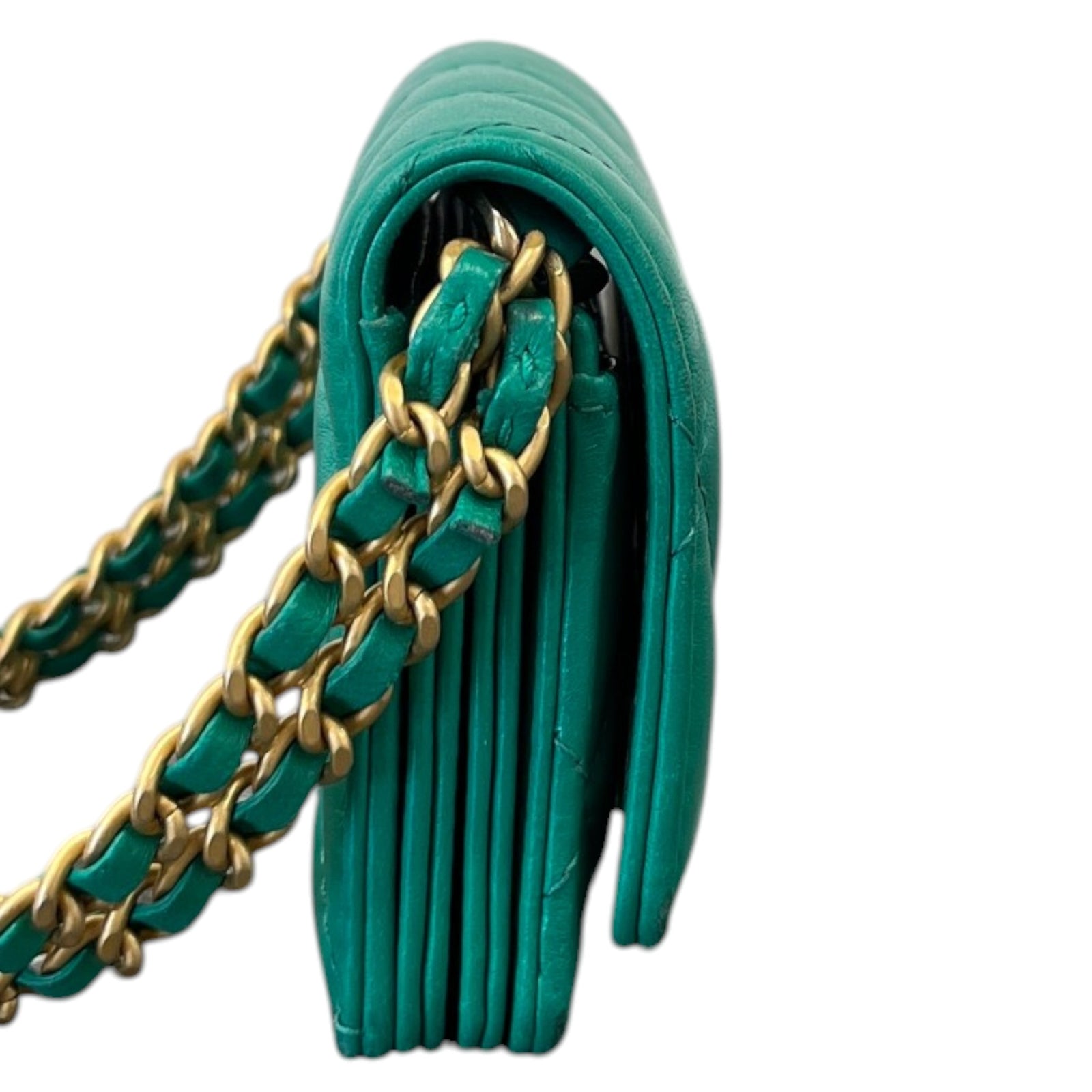Women's Lambskin Cc Micro Clutch With Chain Bag Green - Photo 6