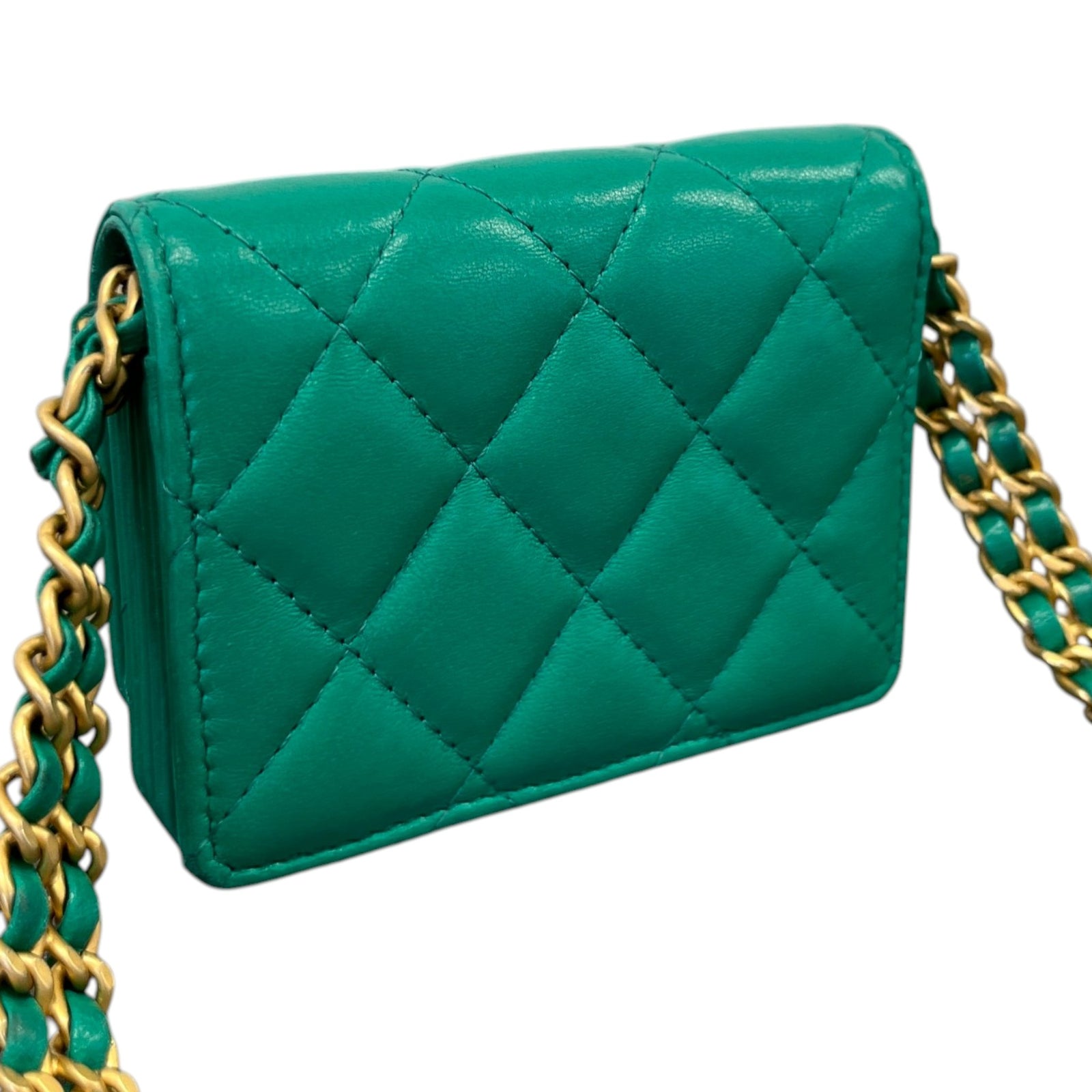 Women's Lambskin Cc Micro Clutch With Chain Bag Green - Photo 8