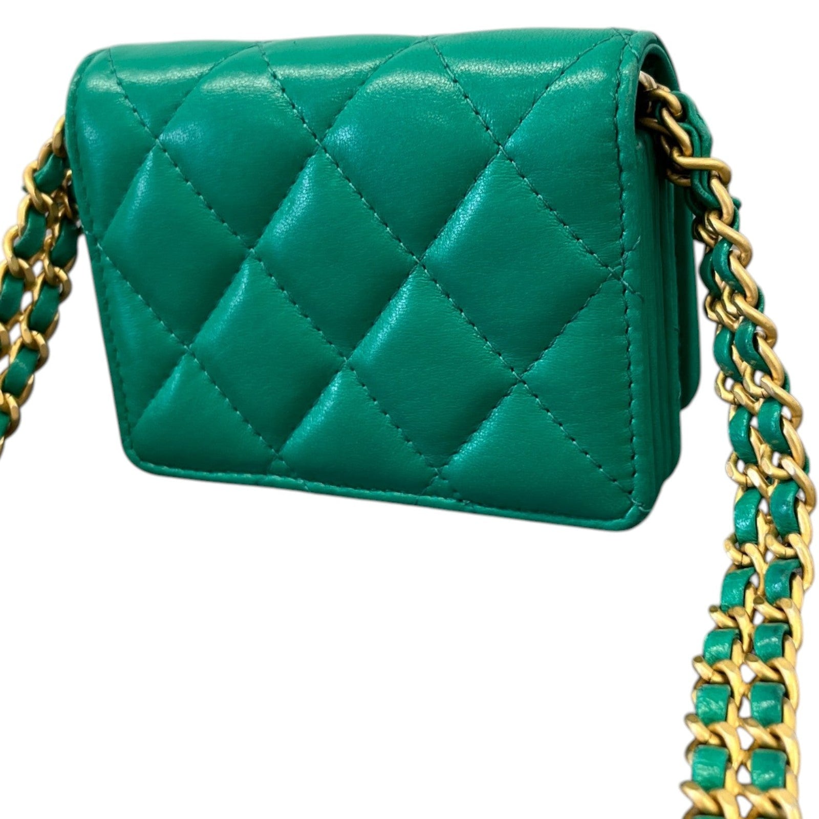 Women's Lambskin Cc Micro Clutch With Chain Bag Green - Photo 9