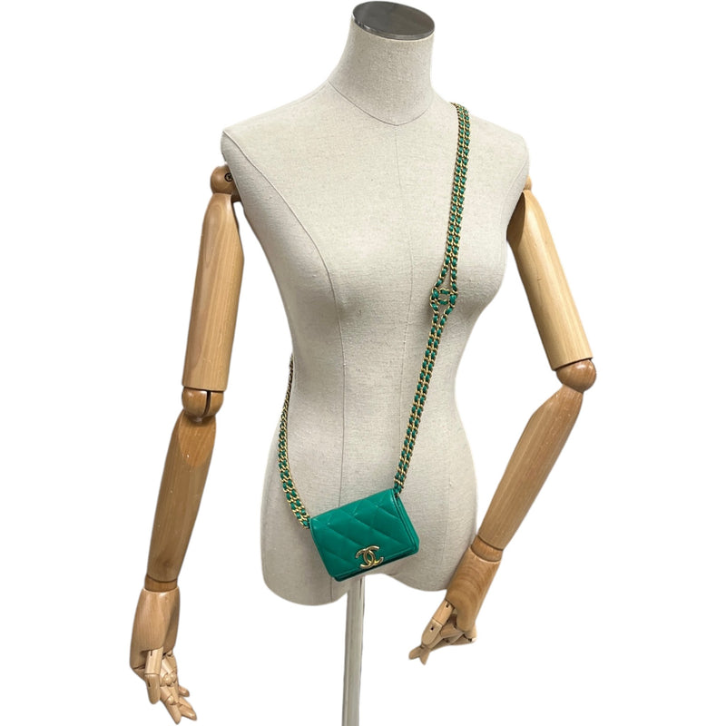 Women's Lambskin Cc Micro Clutch With Chain Bag Green