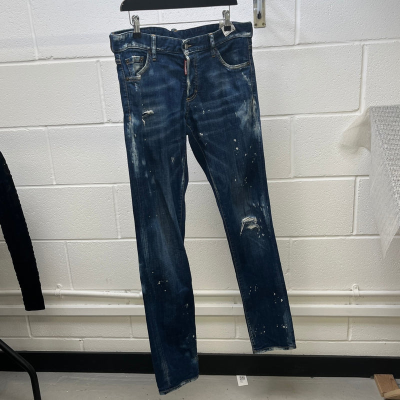 Men's Distressed Splatter Jeans Blue Size IT 50 / UK 34