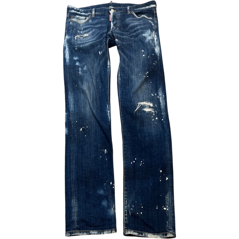 Men's Distressed Splatter Jeans Blue Size IT 50 / UK 34