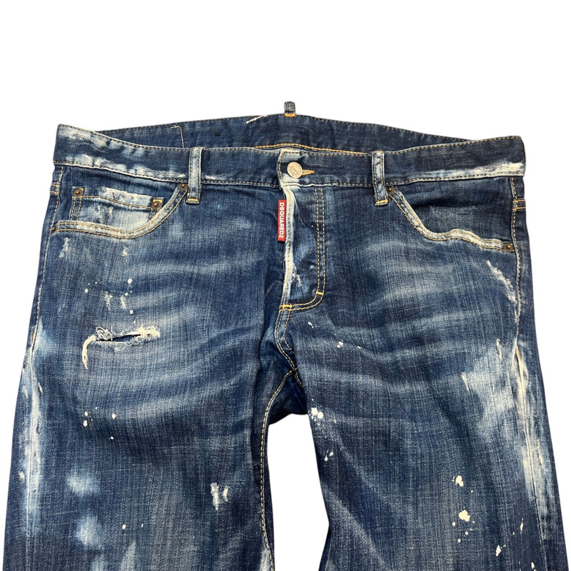 Men's Distressed Splatter Jeans Blue Size IT 50 / UK 34