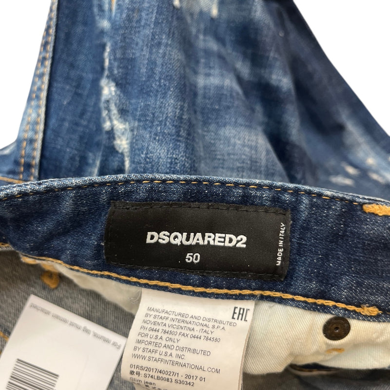 Men's Distressed Splatter Jeans Blue Size IT 50 / UK 34