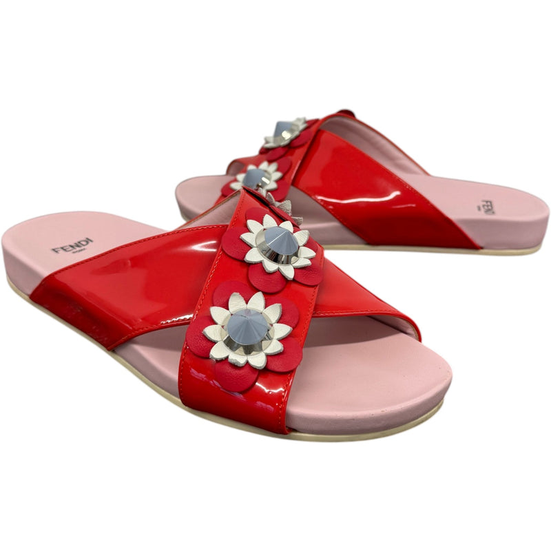 Women's Flower Crossover Slides Red Size UK 3 / EU 36