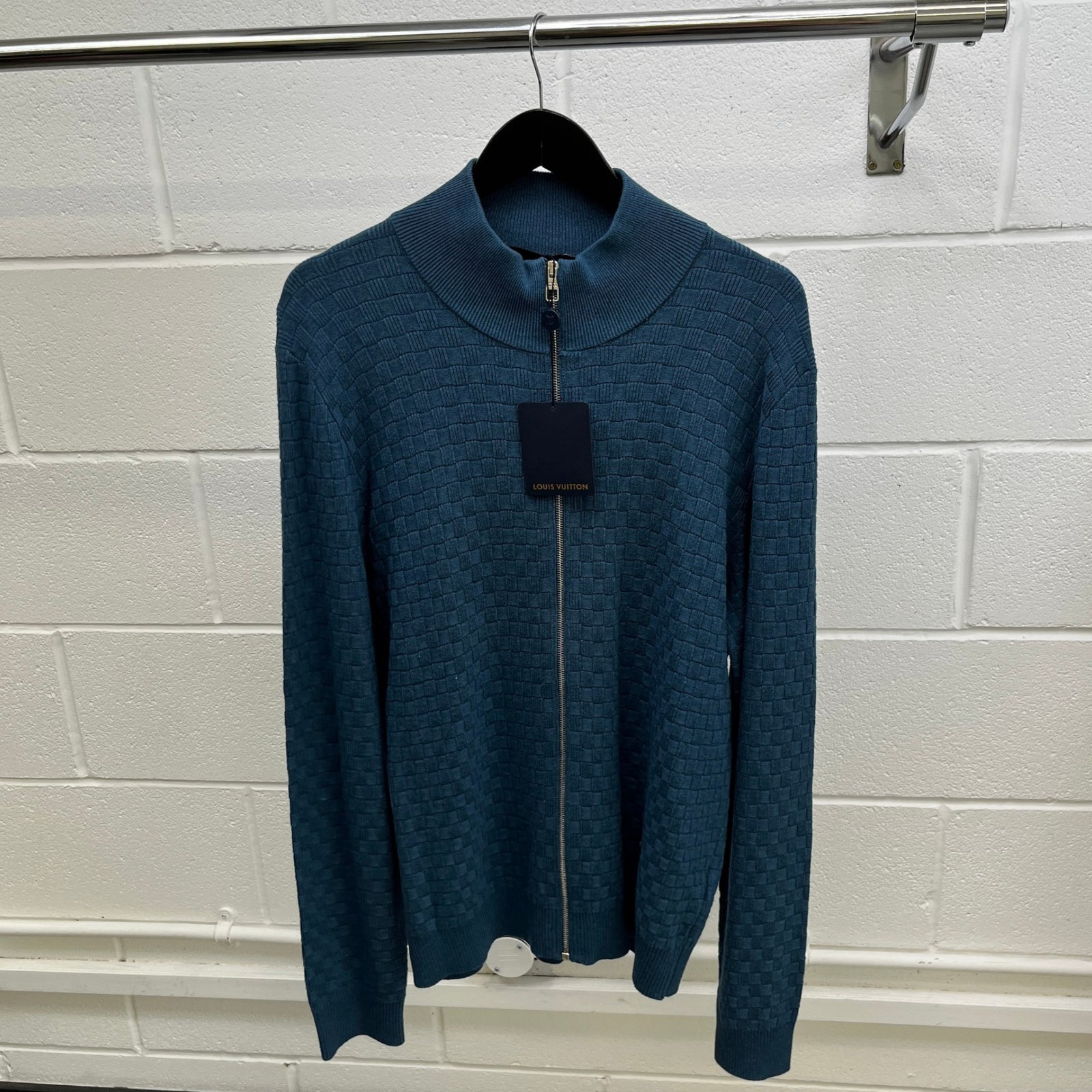 Men's Damier Signature Zip Through Jumper Blue Size XXL - Photo 10