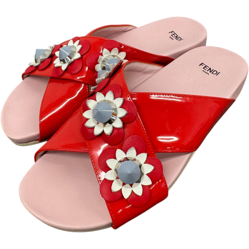 Women's Flower Crossover Slides Red Size UK 3 / EU 36