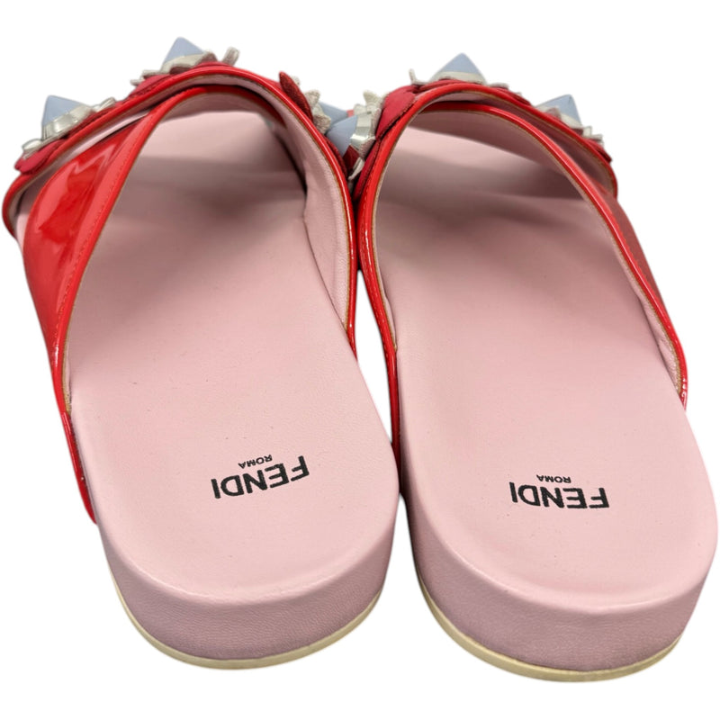 Women's Flower Crossover Slides Red Size UK 3 / EU 36