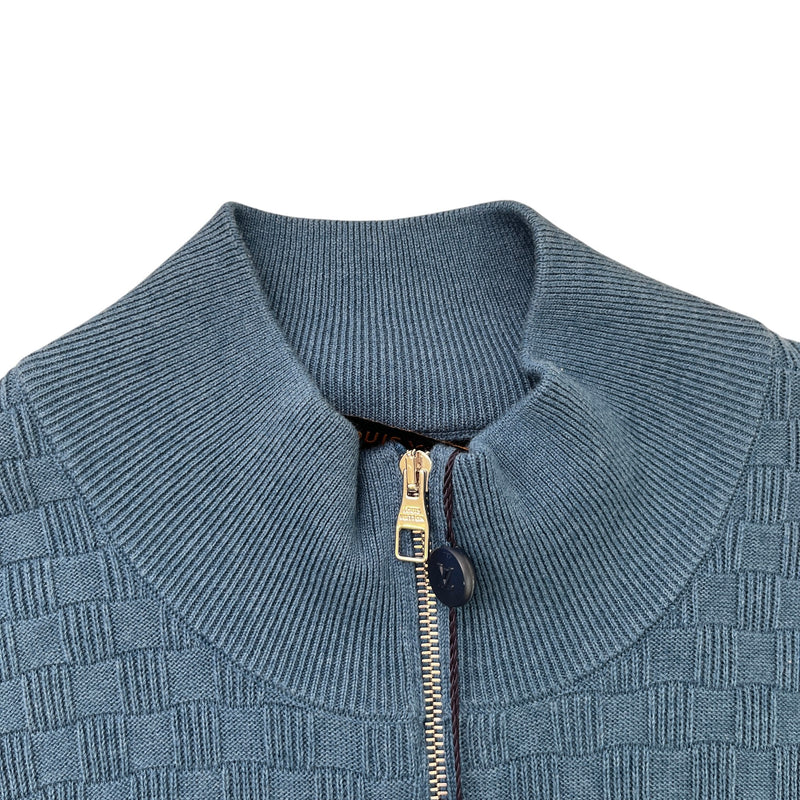 Men's Damier Signature Zip Through Jumper Blue Size XXL