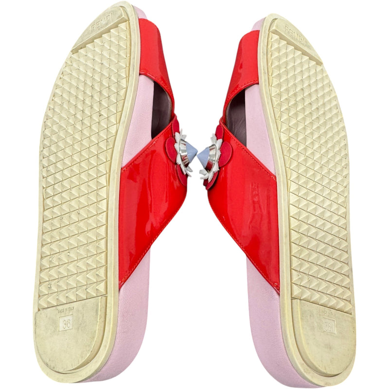 Women's Flower Crossover Slides Red Size UK 3 / EU 36