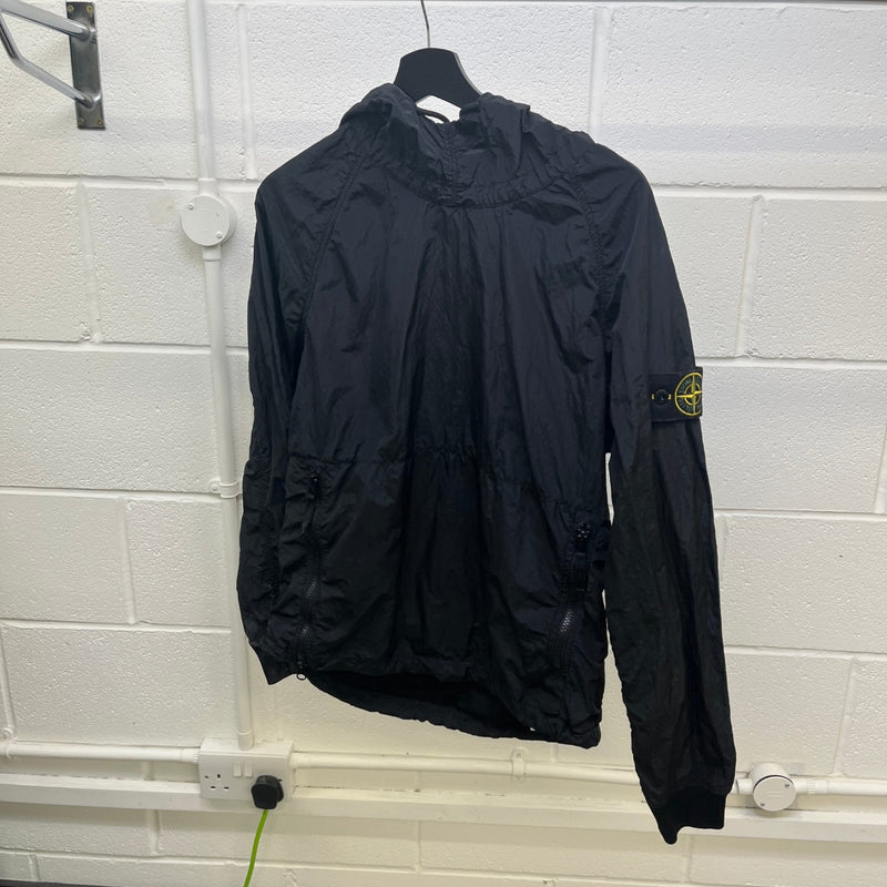 Men's Applique Logo Hooded Smock Windbreaker Black Size S