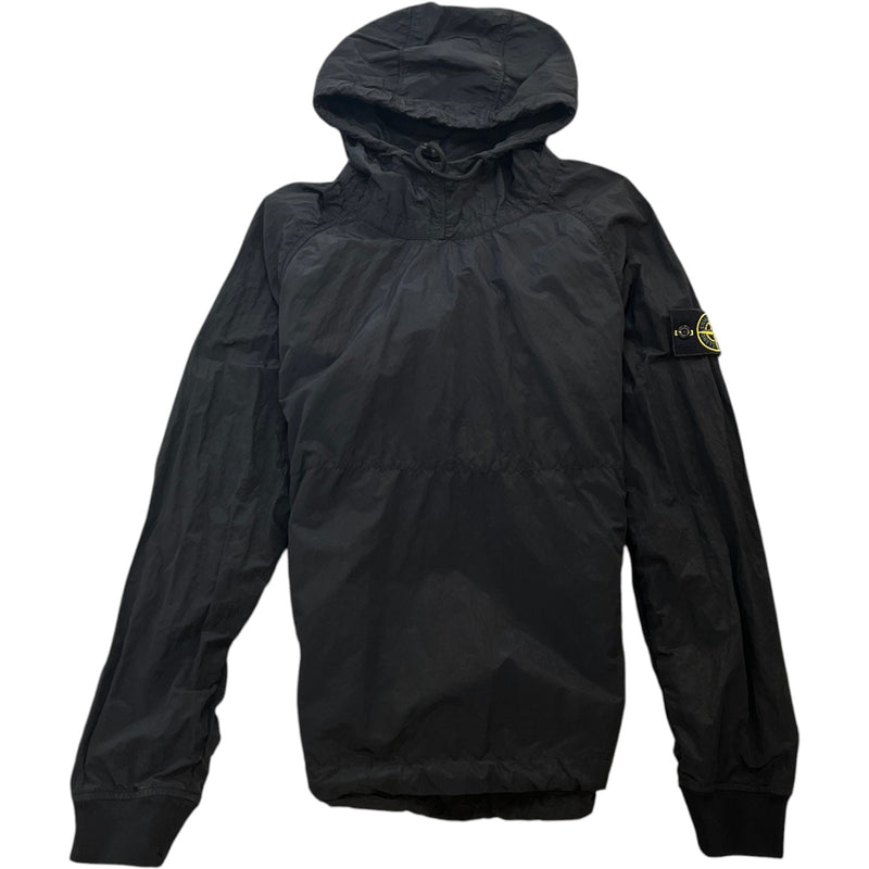 Men's Applique Logo Hooded Smock Windbreaker Black Size S