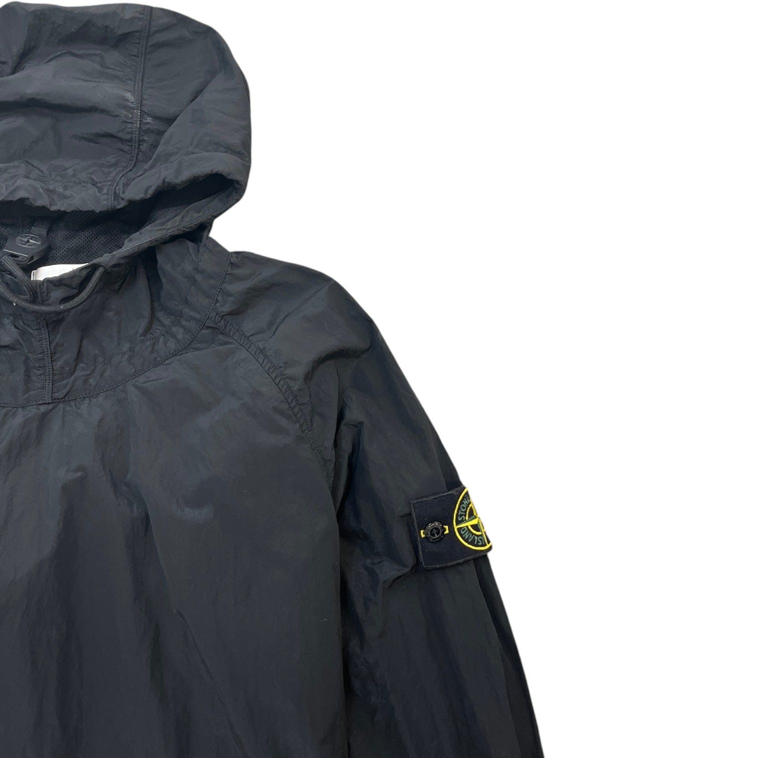 Men's Applique Logo Hooded Smock Windbreaker Black Size S - Photo 6