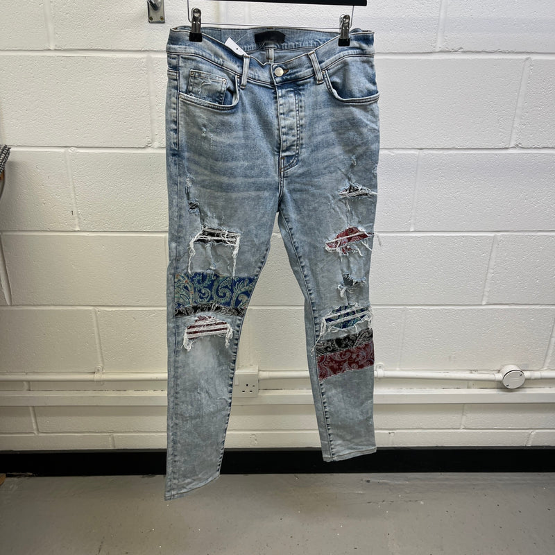 Men's Pajama Art Patch Jeans Blue Size XL / W36