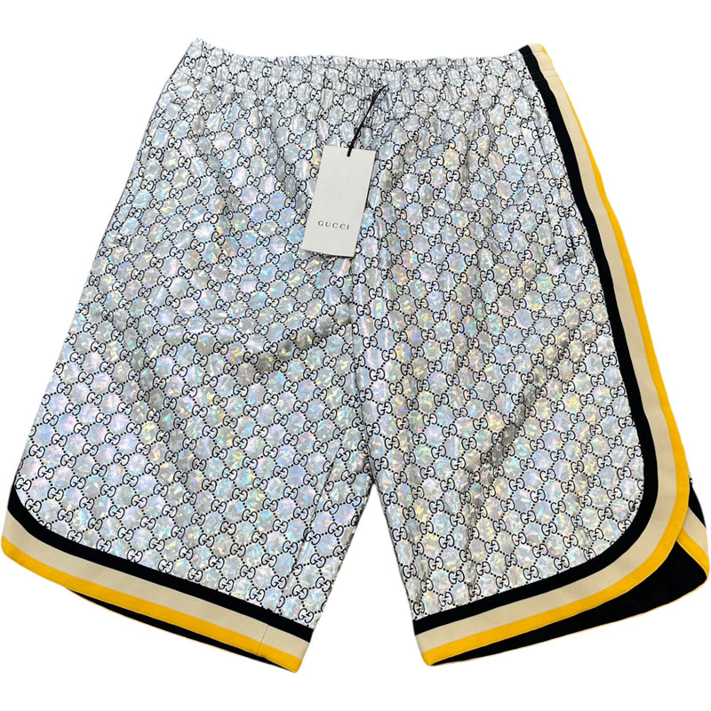 Men's GG Holographic Monogram Logo Shorts Silver Size M / W32