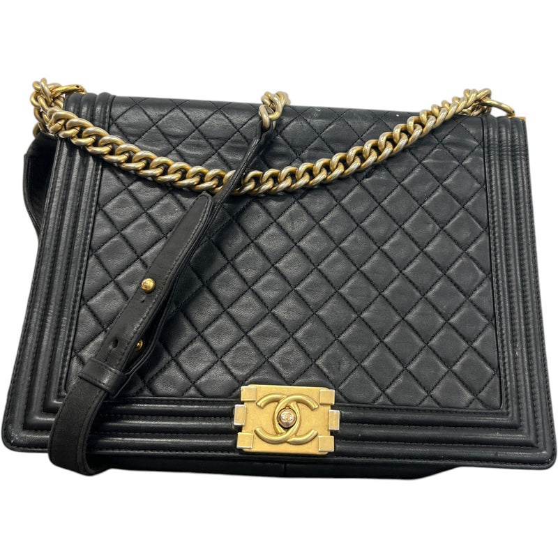 Women's Large Lambskin CC Boy Crossbody Bag Black
