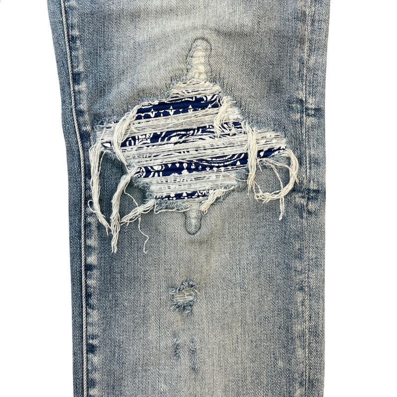 Men's Mx1 Distressed Bandana Jeans Blue Size Waist 32"