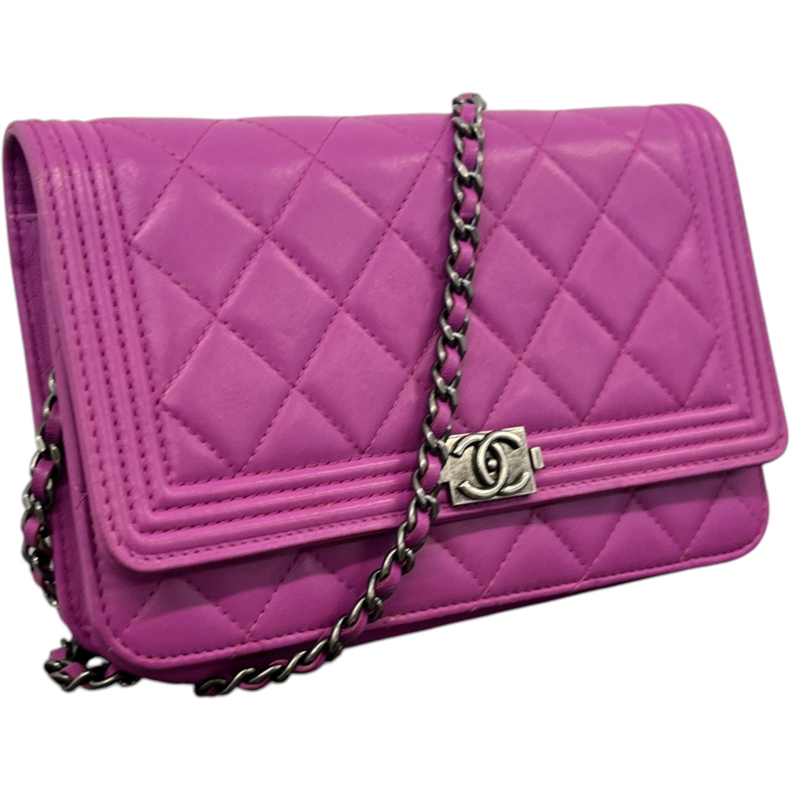 Women's Boy Wallet On Chain WOC Lambskin Bag Purple - Photo 4