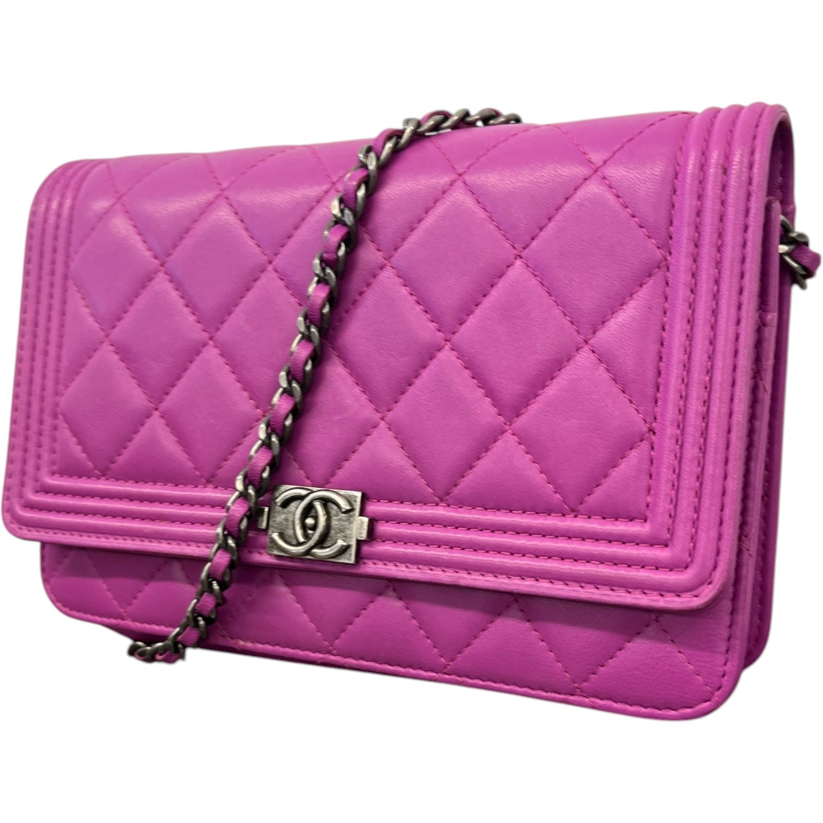Women's Boy Wallet On Chain WOC Lambskin Bag Purple - Photo 5