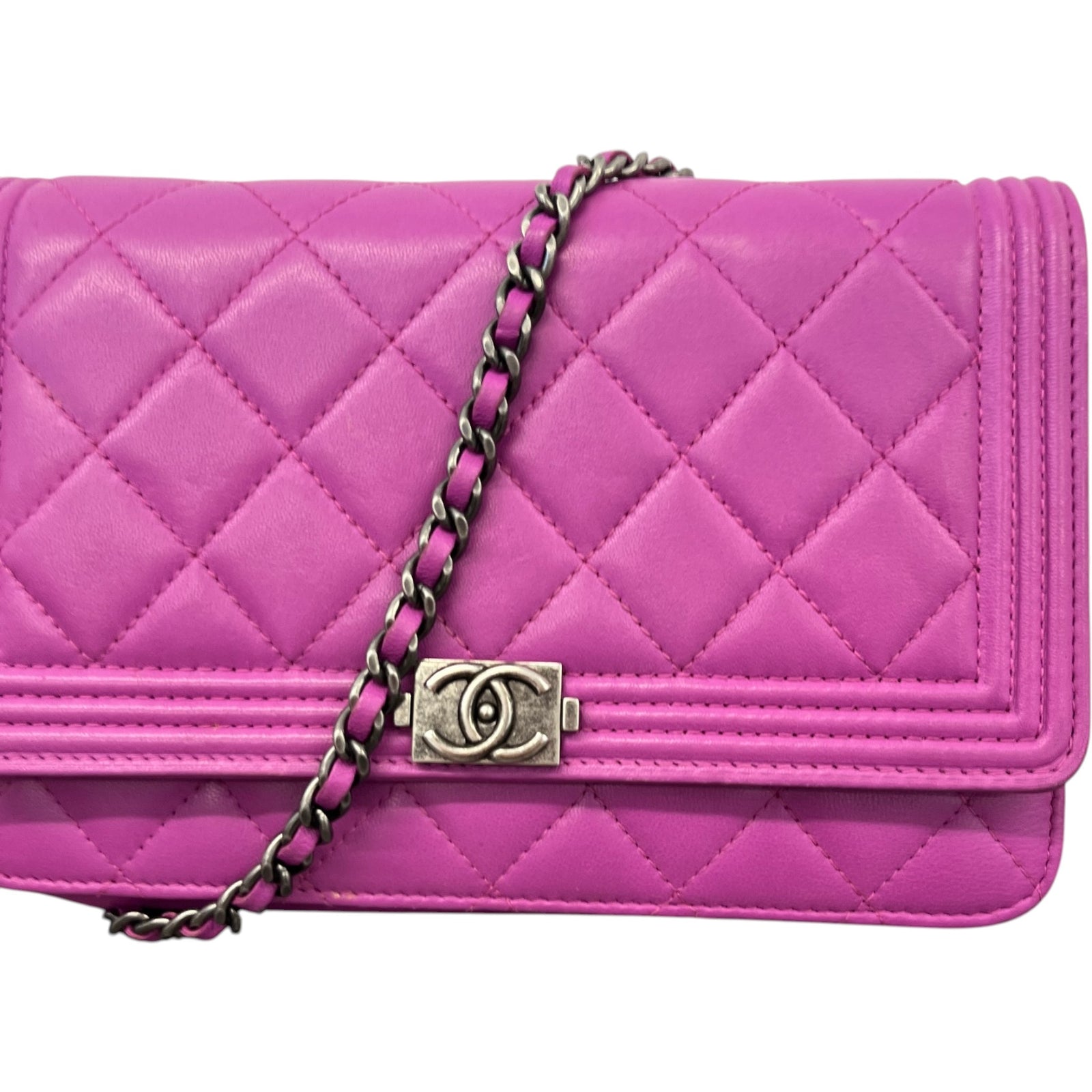 Women's Boy Wallet On Chain WOC Lambskin Bag Purple - Photo 10