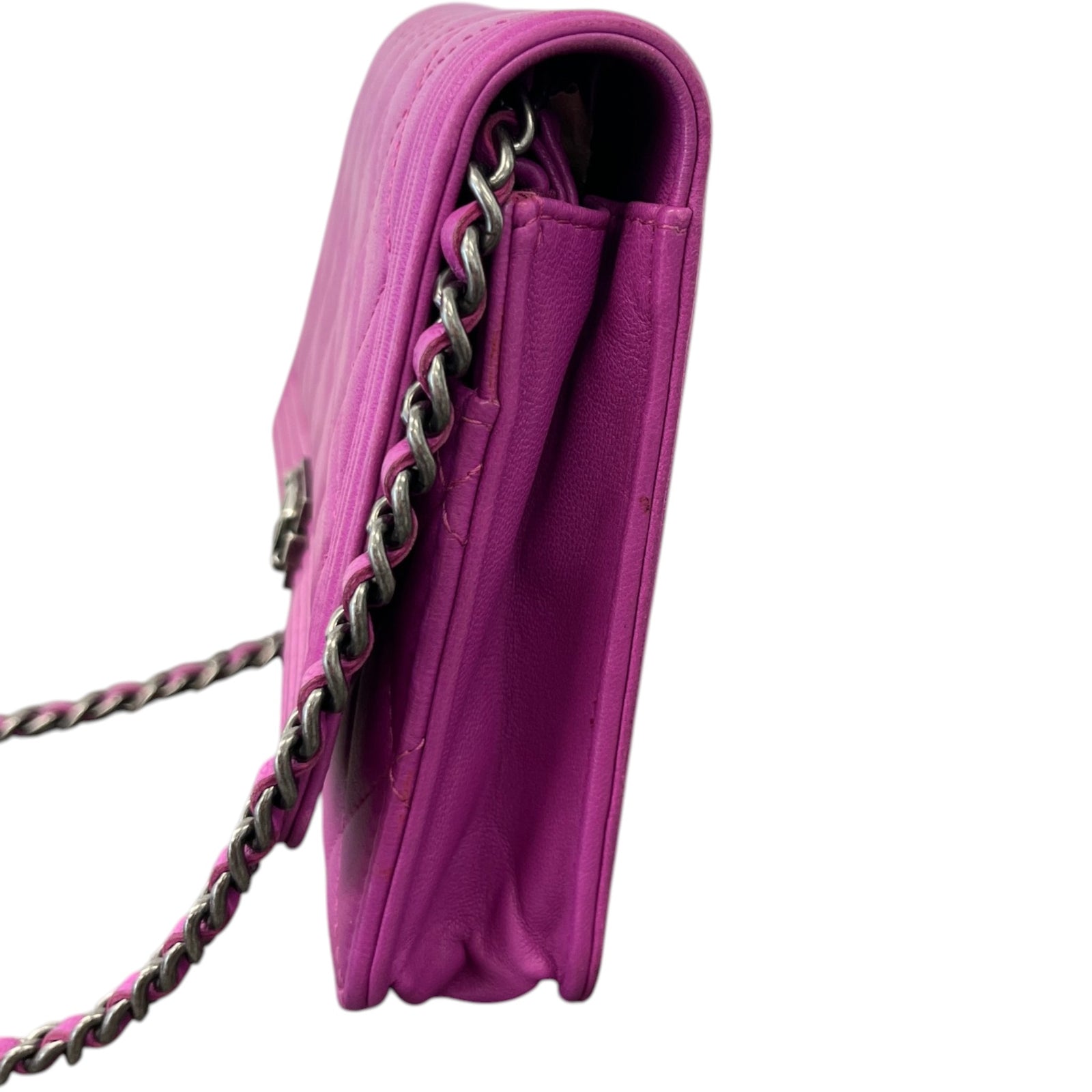 Women's Boy Wallet On Chain WOC Lambskin Bag Purple - Photo 6